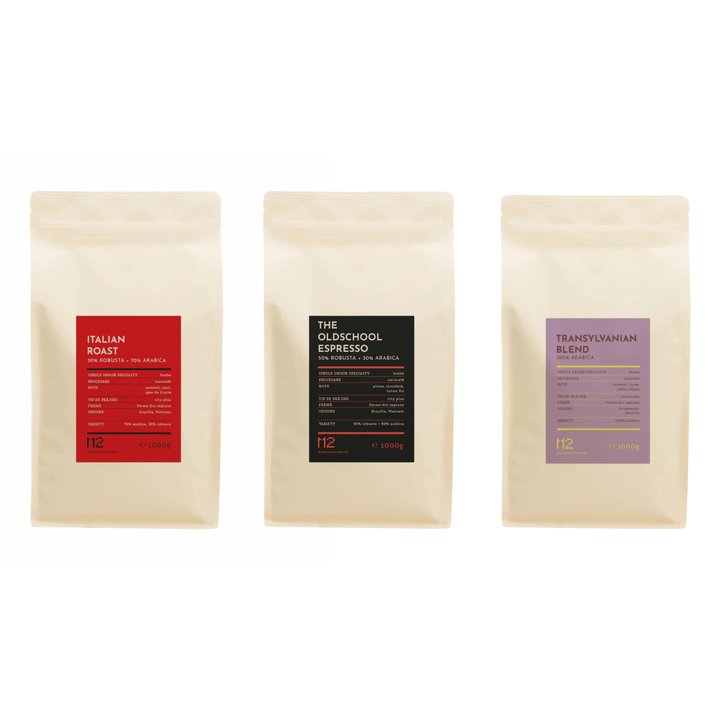 Pachet 3 buc. Italian Roast arabica/robusta, Oldschool Espresso arabica/robusta, Transylvanian Blend – 3 Kg